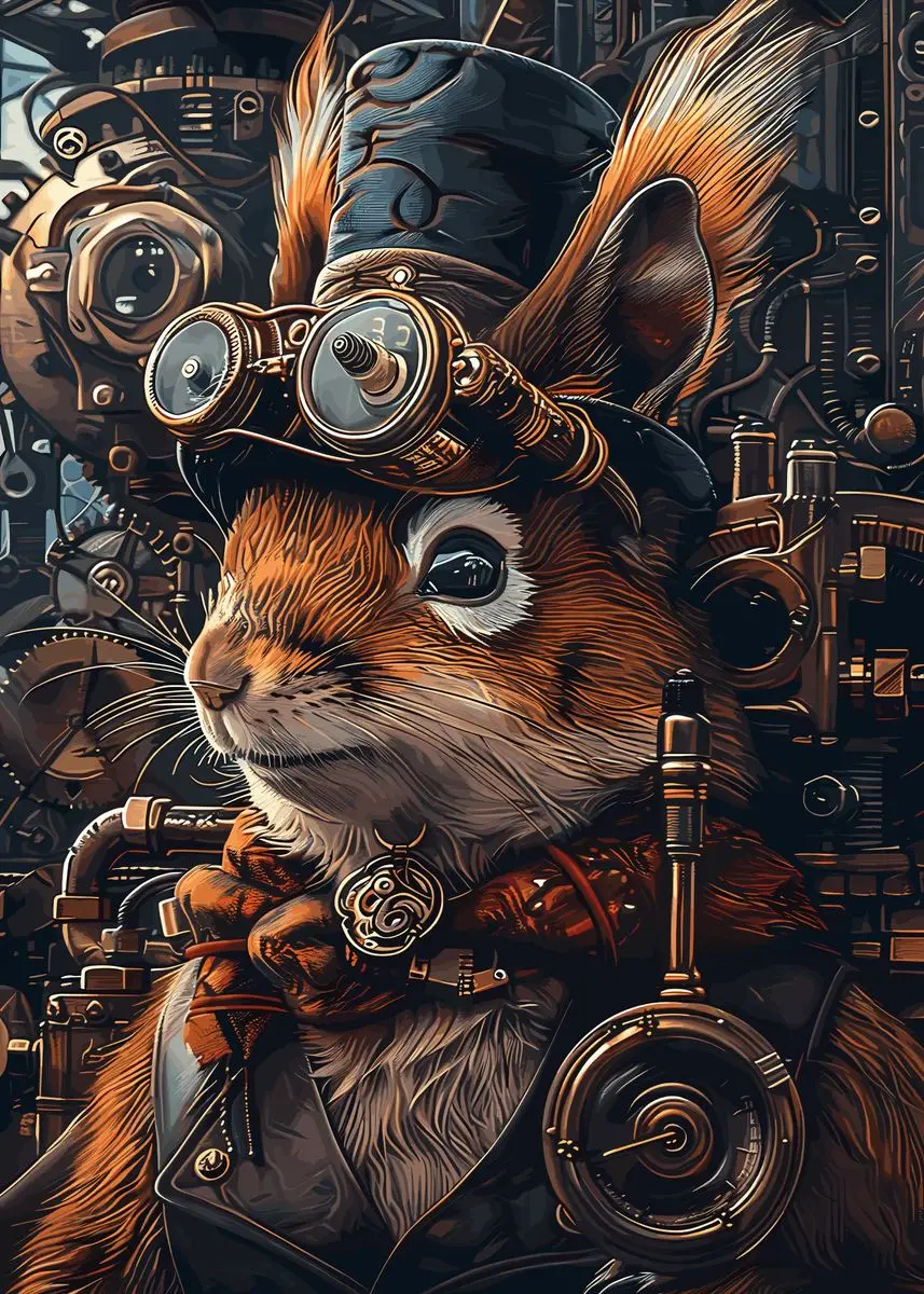 Plakat ze zwierzętami w stylu steampunk Armijna zieleń