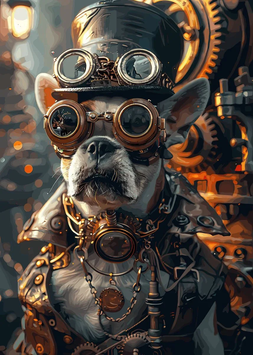 Plakat ze zwierzętami w stylu steampunk Błękitny