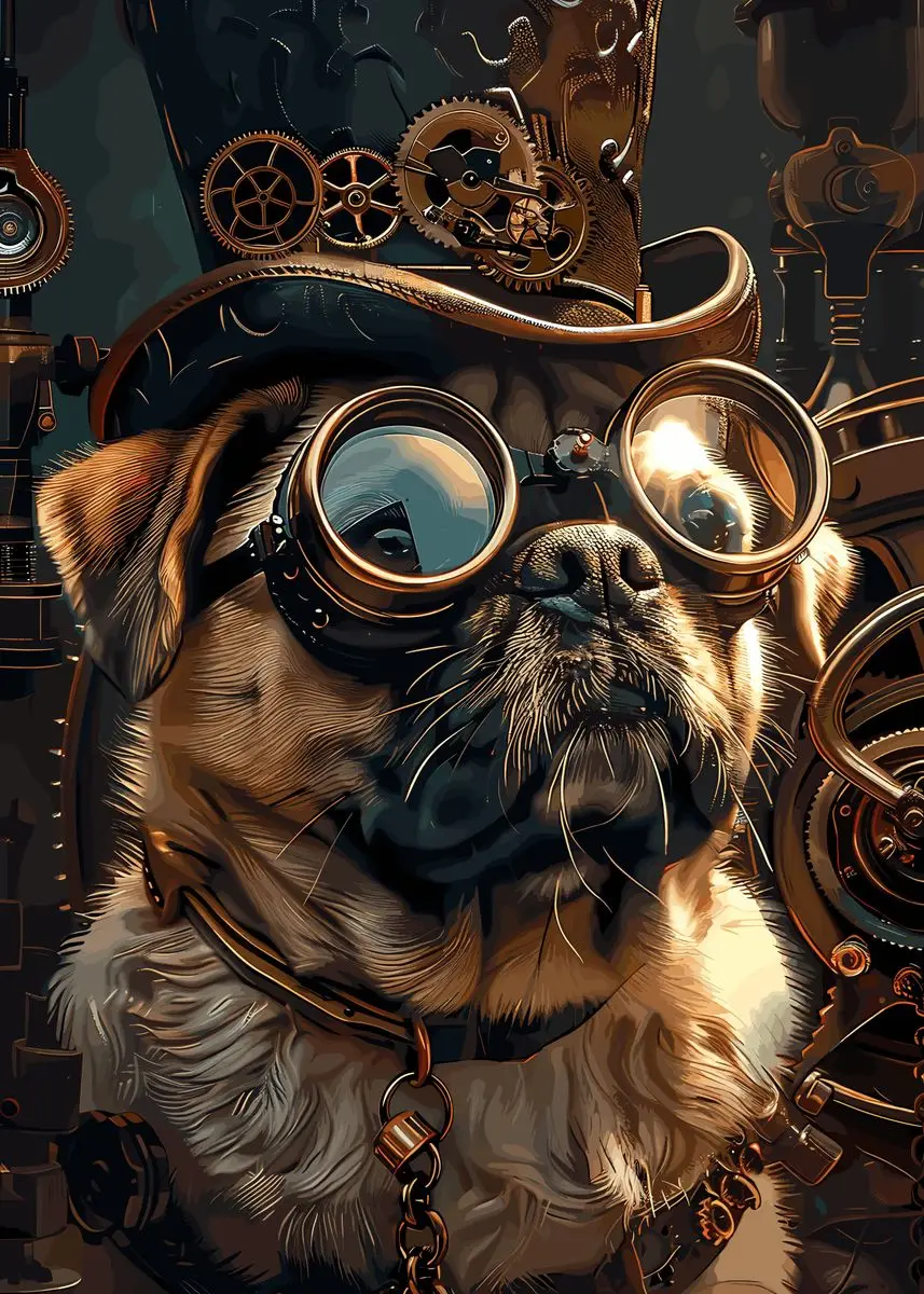 Plakat ze zwierzętami w stylu steampunk Brązowy