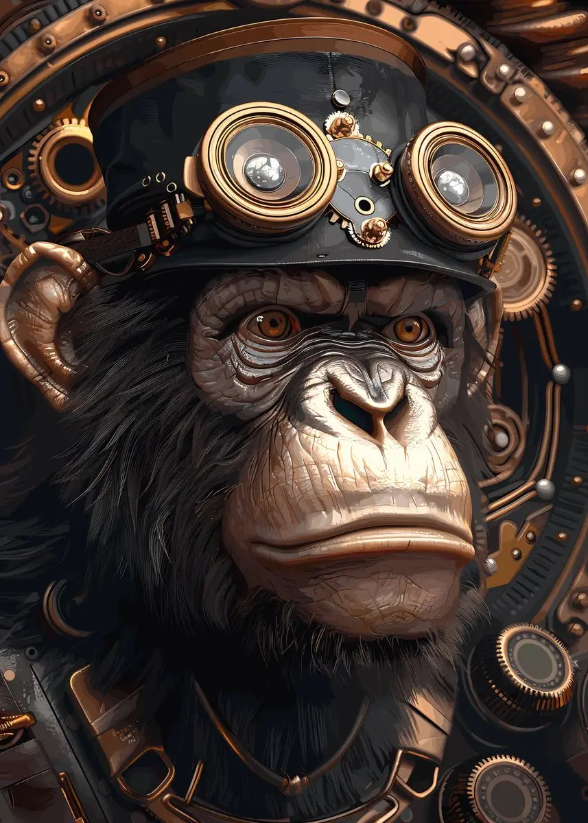 Plakat ze zwierzętami w stylu steampunk Khaki
