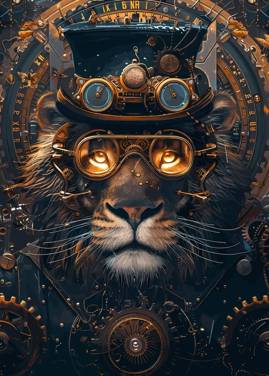 Plakat ze zwierzętami w stylu steampunk Czarny
