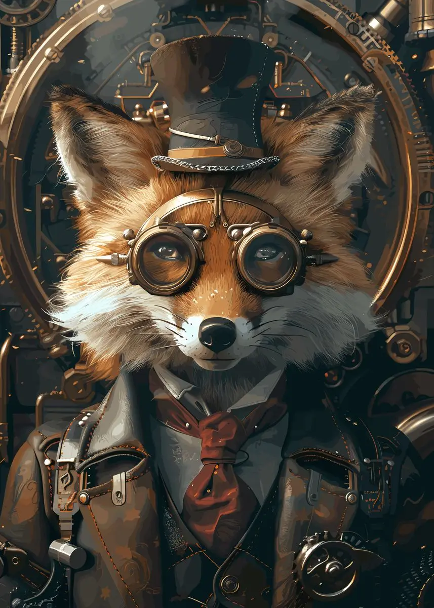 Plakat ze zwierzętami w stylu steampunk Fioletowy/фиолетовый