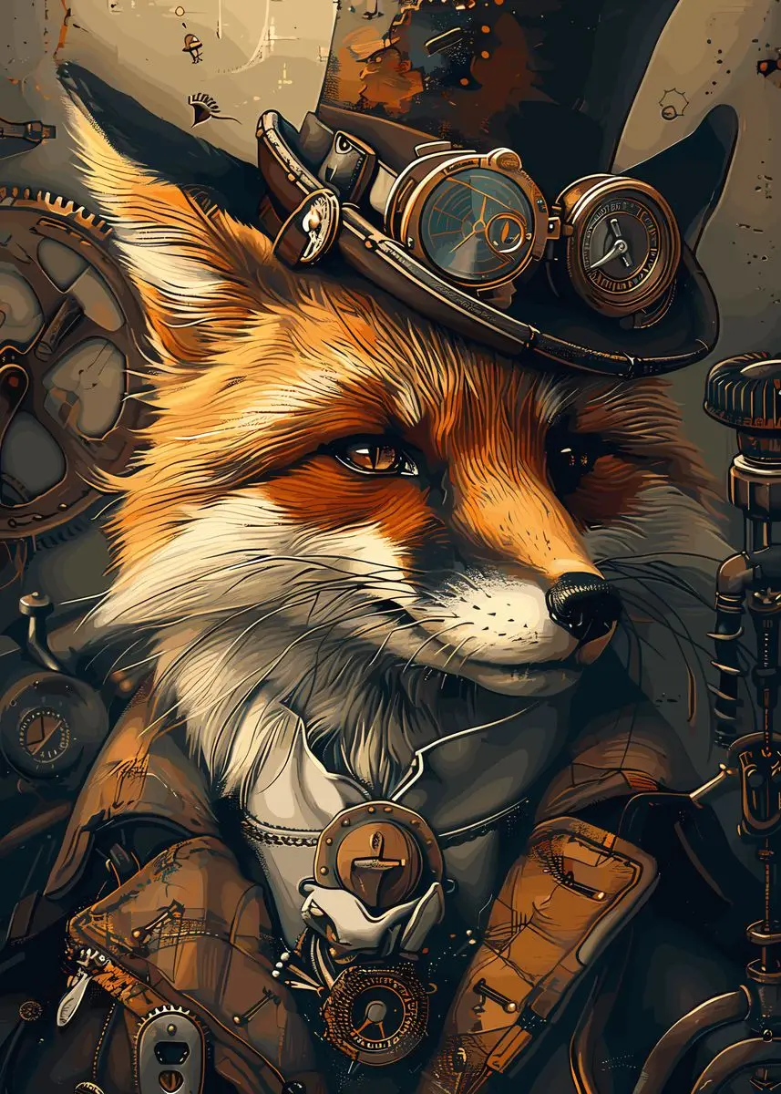 Plakat ze zwierzętami w stylu steampunk Jasnozielony
