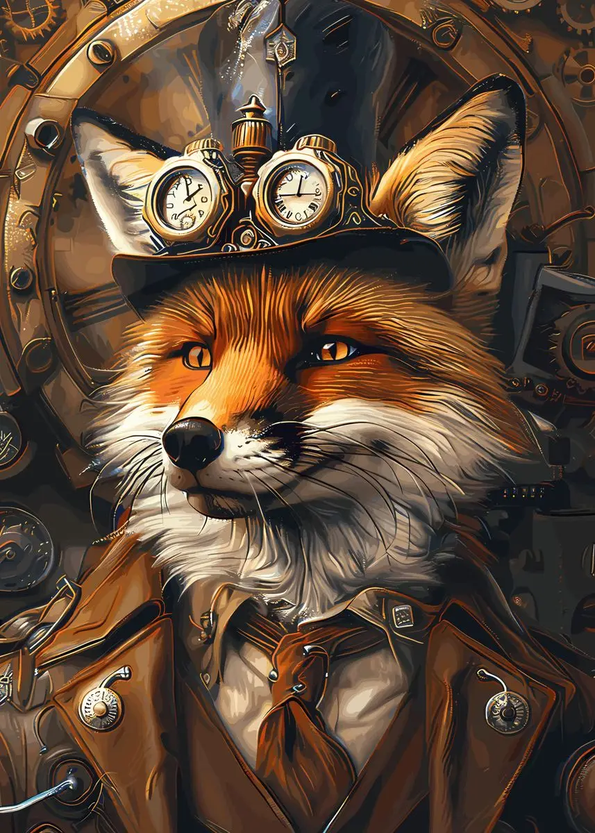 Plakat ze zwierzętami w stylu steampunk Jasnożółty