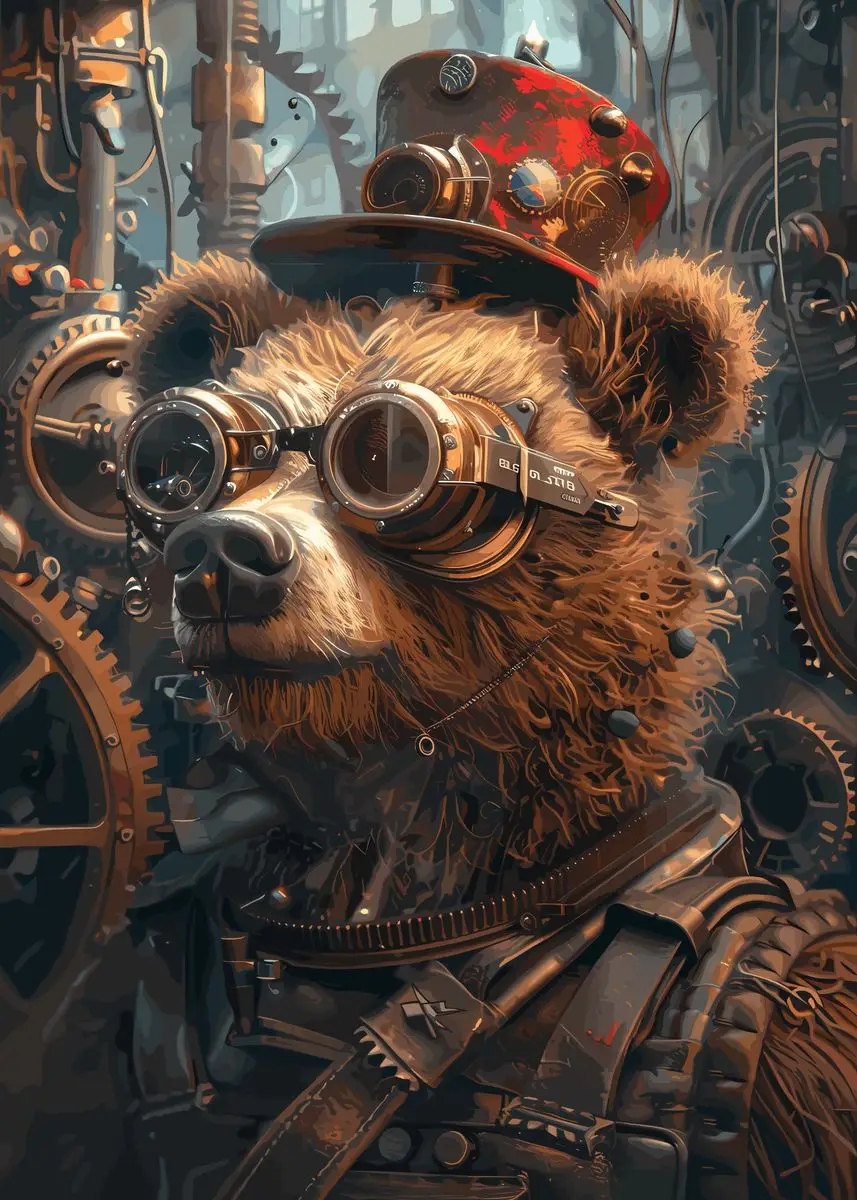 Plakat ze zwierzętami w stylu steampunk Jasny
