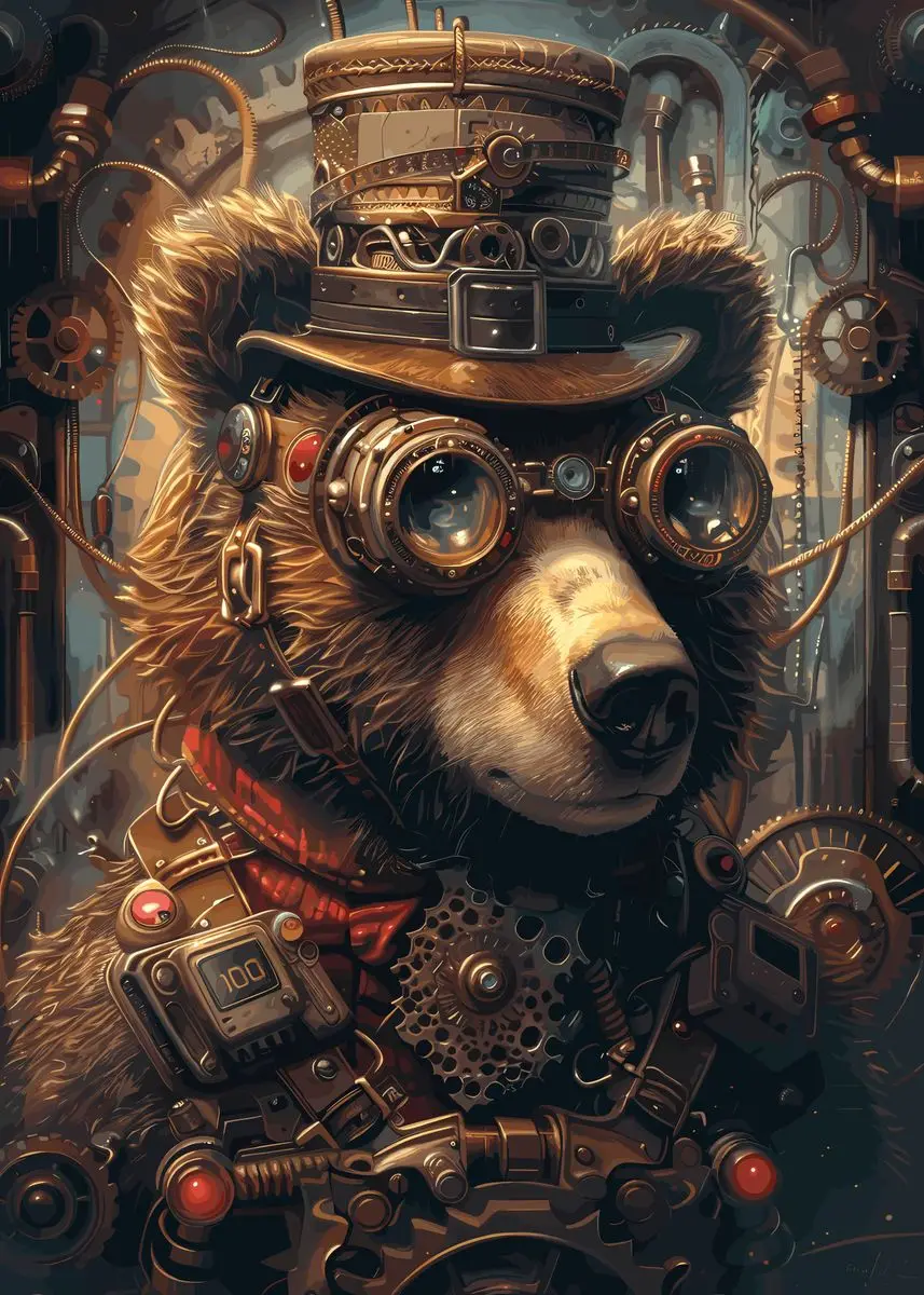 Plakat ze zwierzętami w stylu steampunk Pomarańczowy