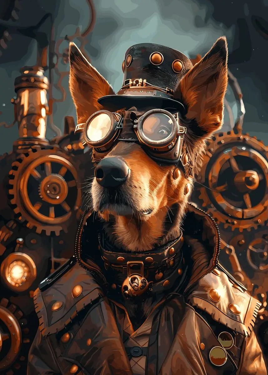 Plakat ze zwierzętami w stylu steampunk śliwka
