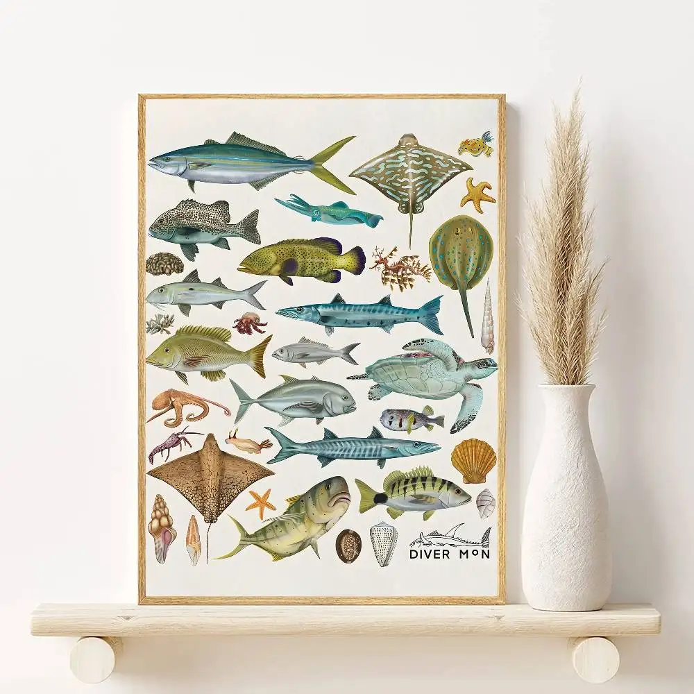 Plakat życie morskie i zwierzęta oceanu Fioletowy/фиолетовый