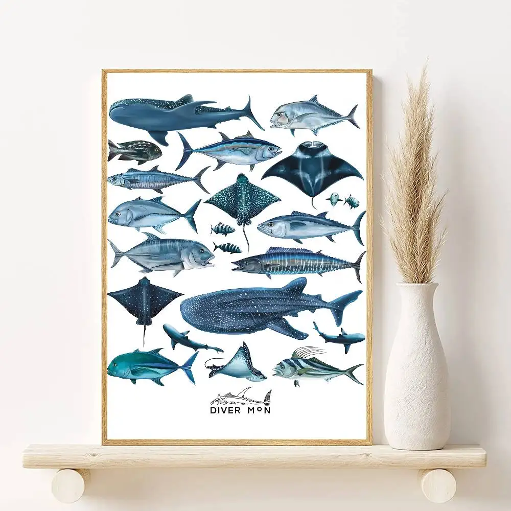 Plakat życie morskie i zwierzęta oceanu Jasnoszary
