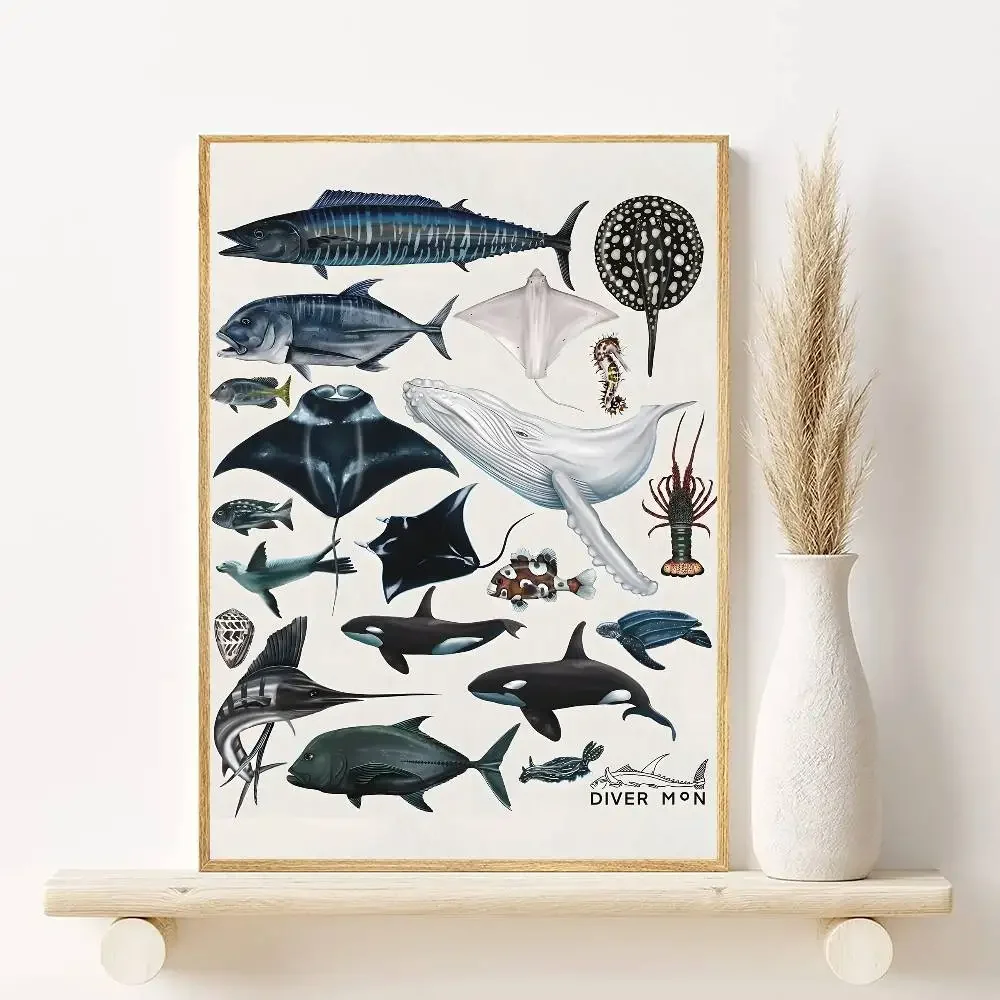 Plakat życie morskie i zwierzęta oceanu Jasnożółty