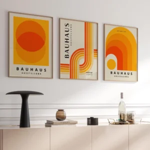 Zestaw plakatów Bauhaus pomarańcz i błękit Fioletowy