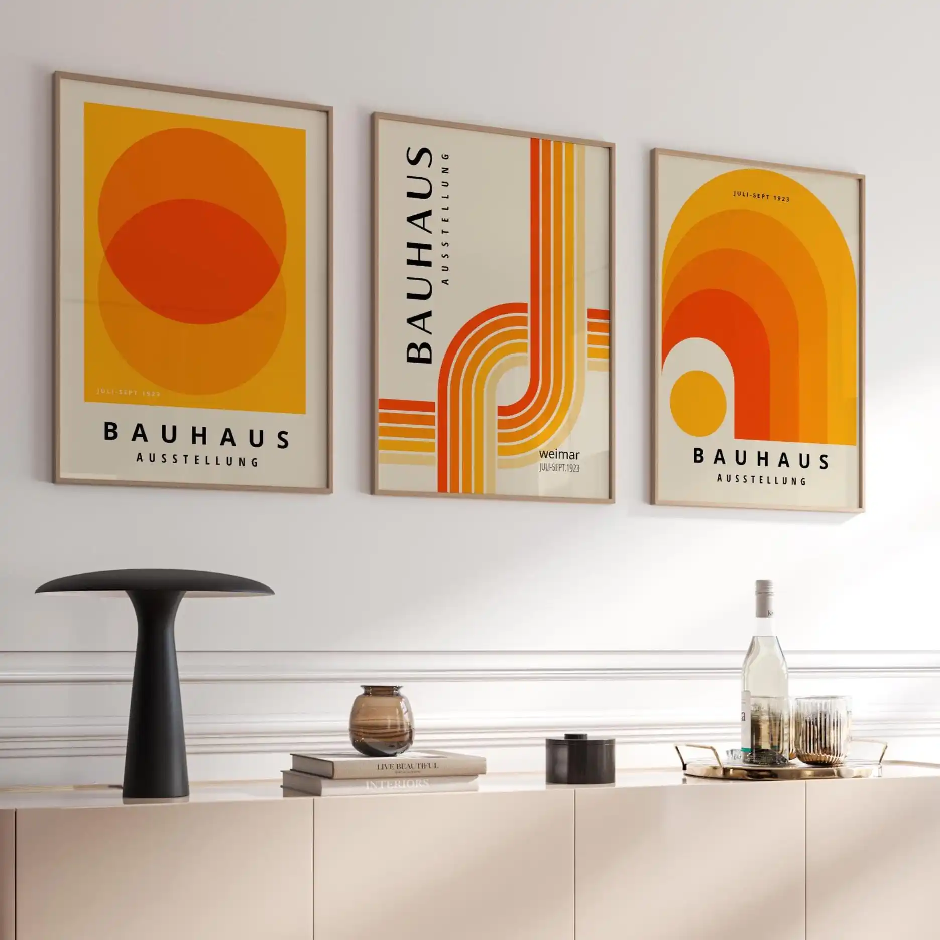 Zestaw plakatów Bauhaus pomarańcz i błękit Fioletowy