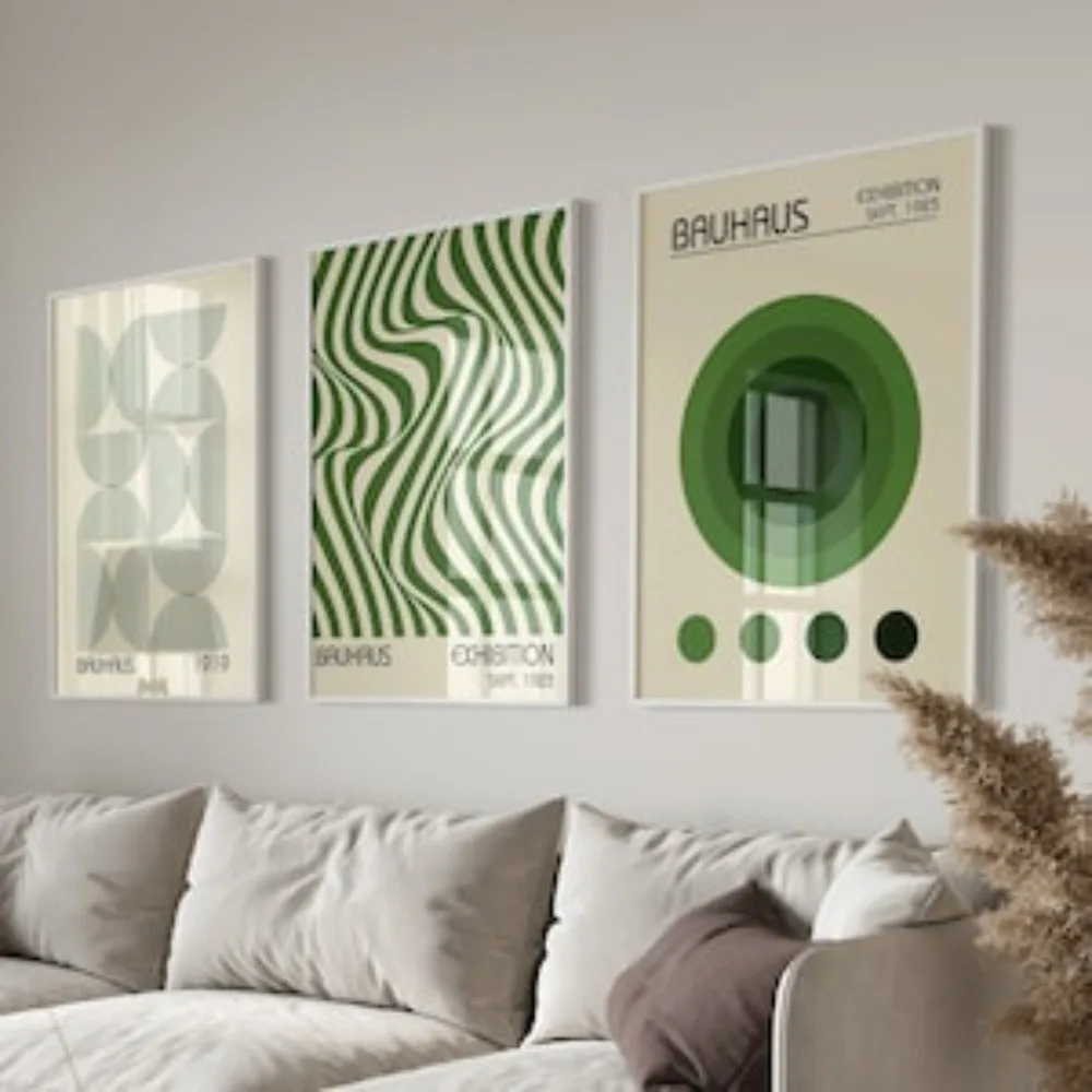 Zestaw plakatów Bauhaus geometryczna abstrakcja Burgundia