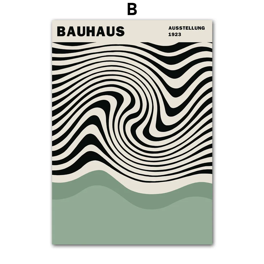 Zestaw plakatów Bauhaus zielone bloki koloru Biały
