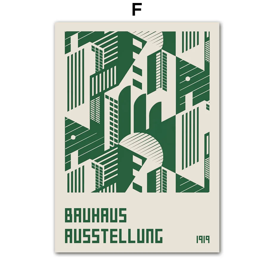 Zestaw plakatów Bauhaus zielone bloki koloru Jasnoszary