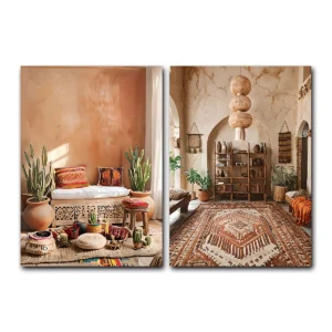 Marokański boho zestaw - dwa plakaty terracotta Burgundia