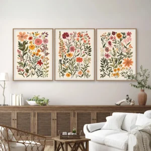 Botaniczne kwiaty boho - zestaw 3 plakatów Wielo