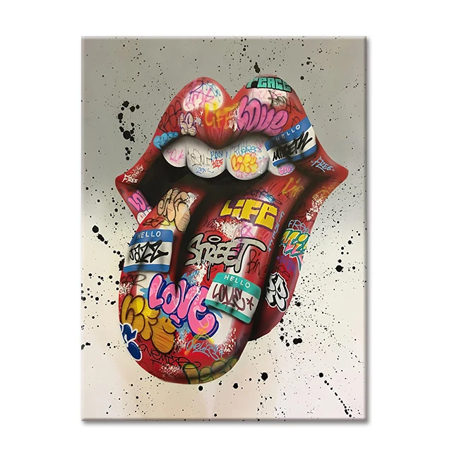 Pocałunek - abstrakcyjny plakat street art żółty