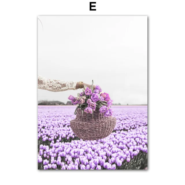 Pole lawendy - minimalistyczny plakat krajobrazowy Fioletowy