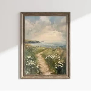 Polne kwiaty nad morzem – plakat vintage Biały