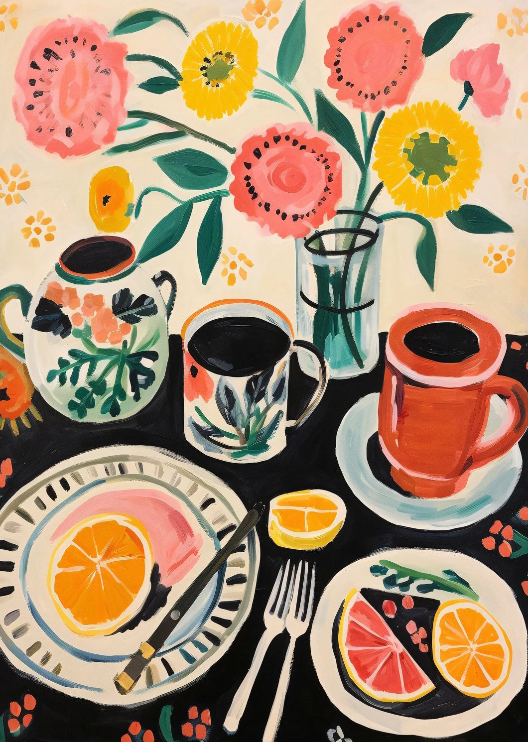 Pomarańcze i espresso - retro plakat do kuchni Jasnozielony