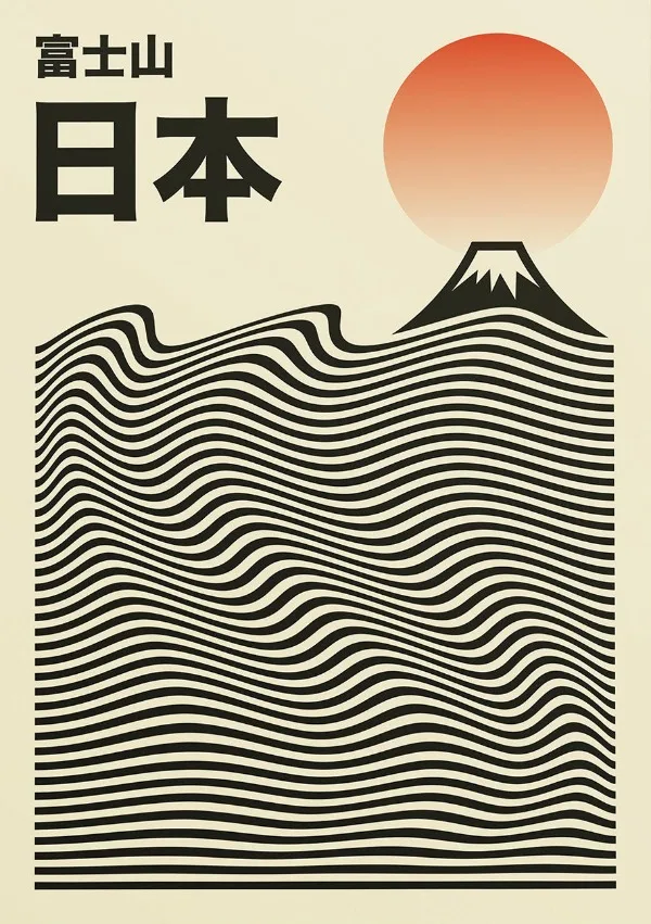 Ramen i kot szczęścia - japoński plakat minimalistyczny Burgundia