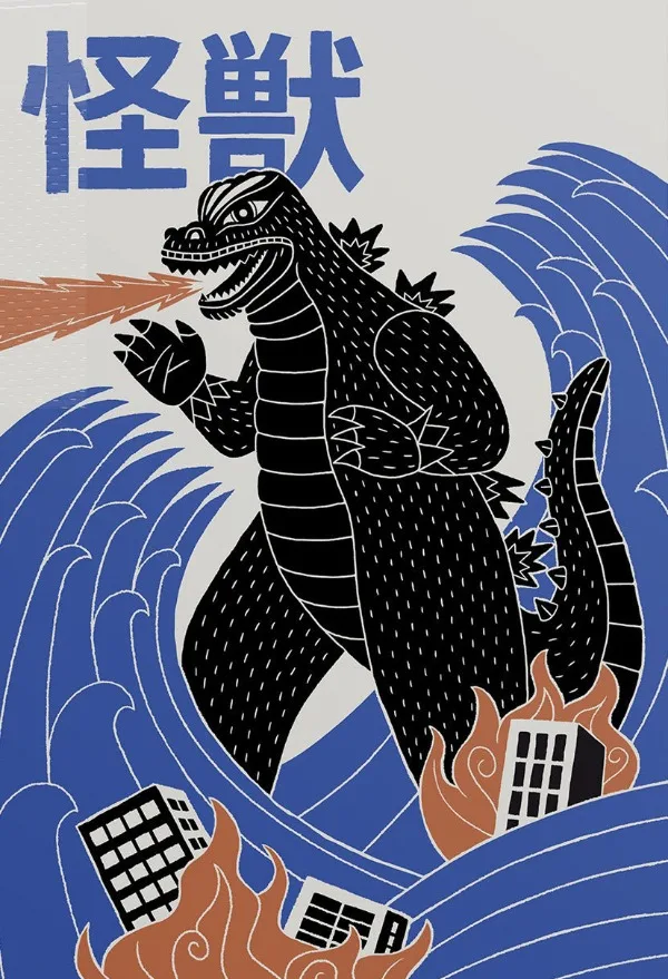 Ramen i kot szczęścia - japoński plakat minimalistyczny Fioletowy