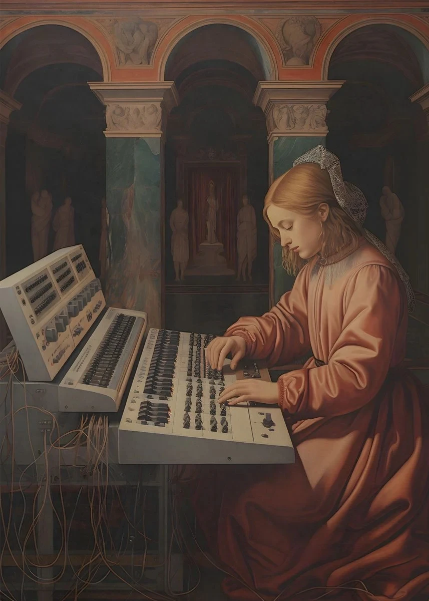 Renesansowy DJ - zabawny plakat retro na płótnie Czerwony