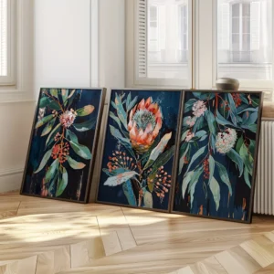 Retro kwiaty - zestaw 3 plakatów botanicznych Biały