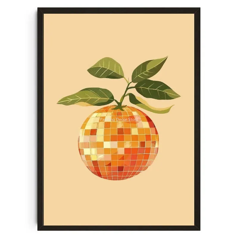 Retro owoce i kula disco Ciemny szary