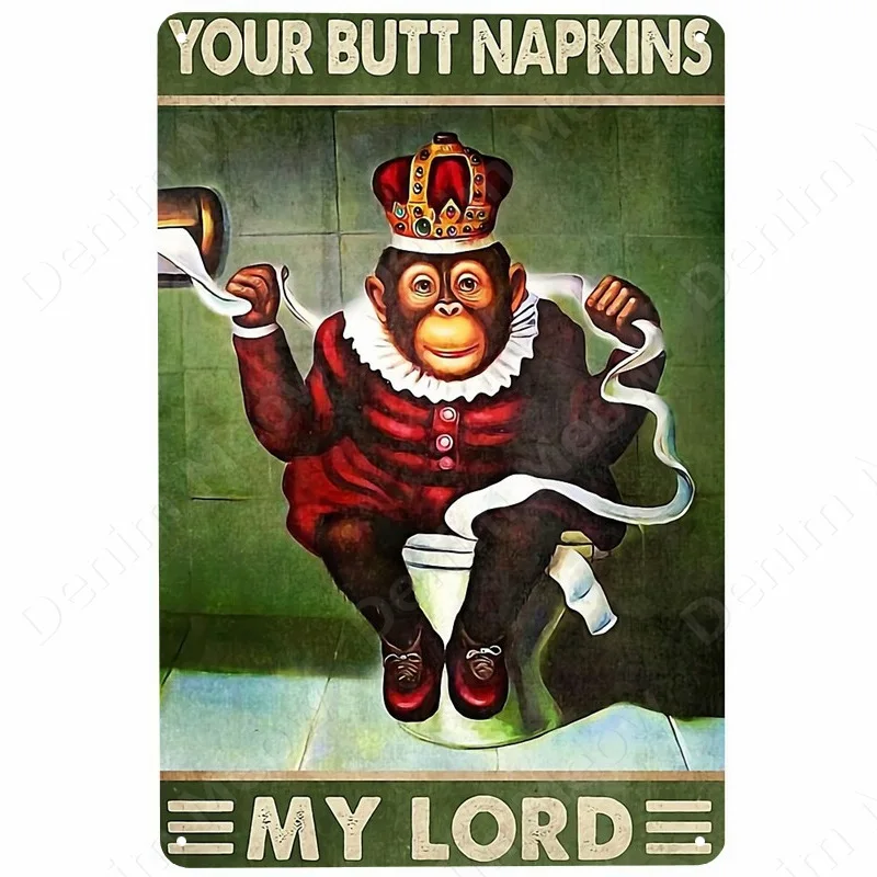 Retro tabliczka z humorystycznym napisem do łazienki Jasnożółty