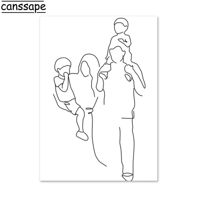 Rodzina i serce - minimalistyczny plakat line art Fioletowy