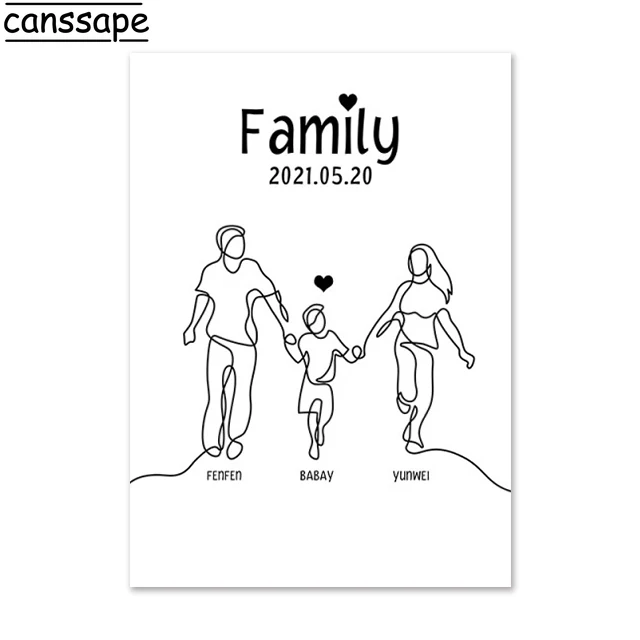Rodzina i serce - minimalistyczny plakat line art Granatowy