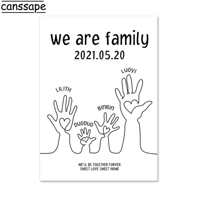 Rodzina i serce - minimalistyczny plakat line art Jasnoszary