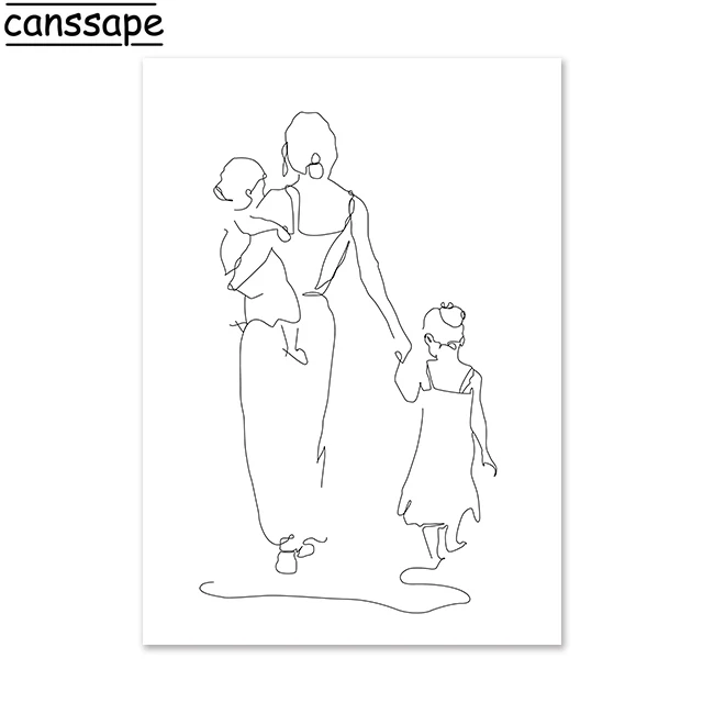 Rodzina i serce - minimalistyczny plakat line art Jasnozielony