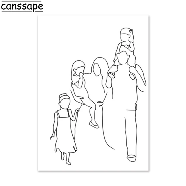 Rodzina i serce - minimalistyczny plakat line art Jasnożółty