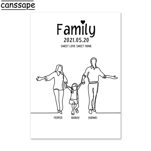 Rodzina i serce - minimalistyczny plakat line art Niebieski