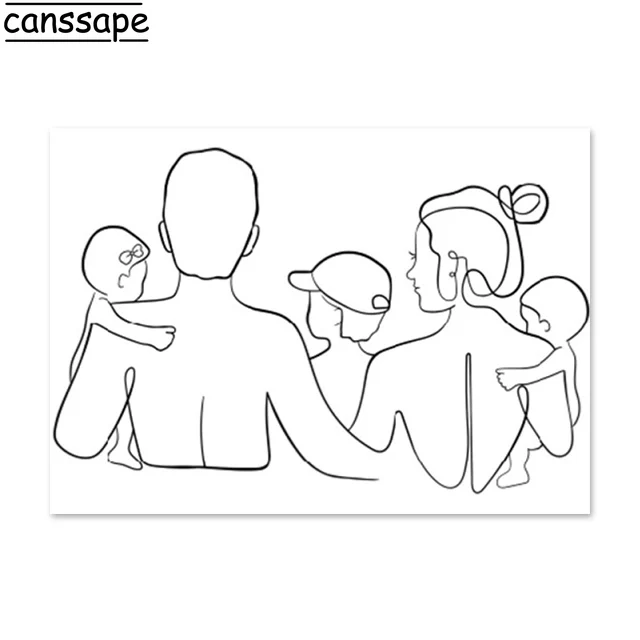 Rodzina i serce - minimalistyczny plakat line art Pomarańczowy