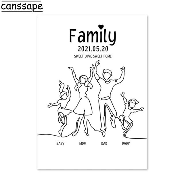 Rodzina i serce - minimalistyczny plakat line art Zielony