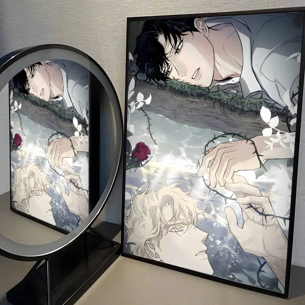 Róże i szampan - estetyczny plakat anime Biały