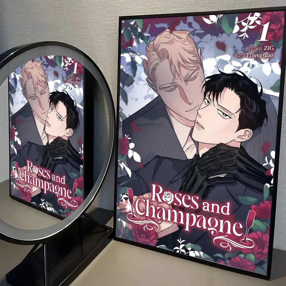 Róże i szampan - estetyczny plakat anime Czarny