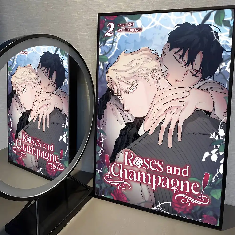 Róże i szampan - estetyczny plakat anime Niebieski