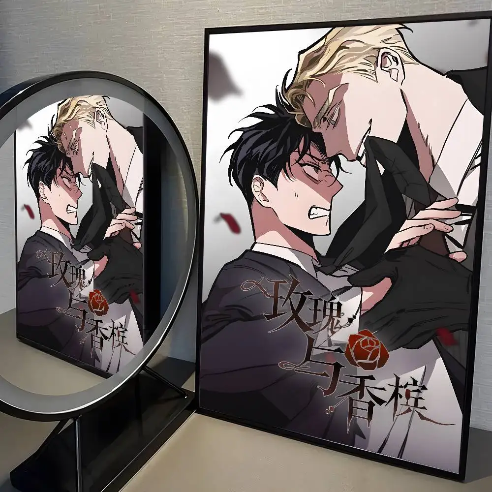 Róże i szampan - estetyczny plakat anime Różowy