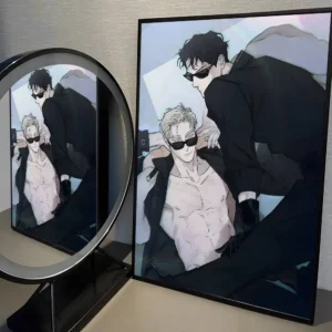 Róże i szampan - estetyczny plakat anime Srebrny
