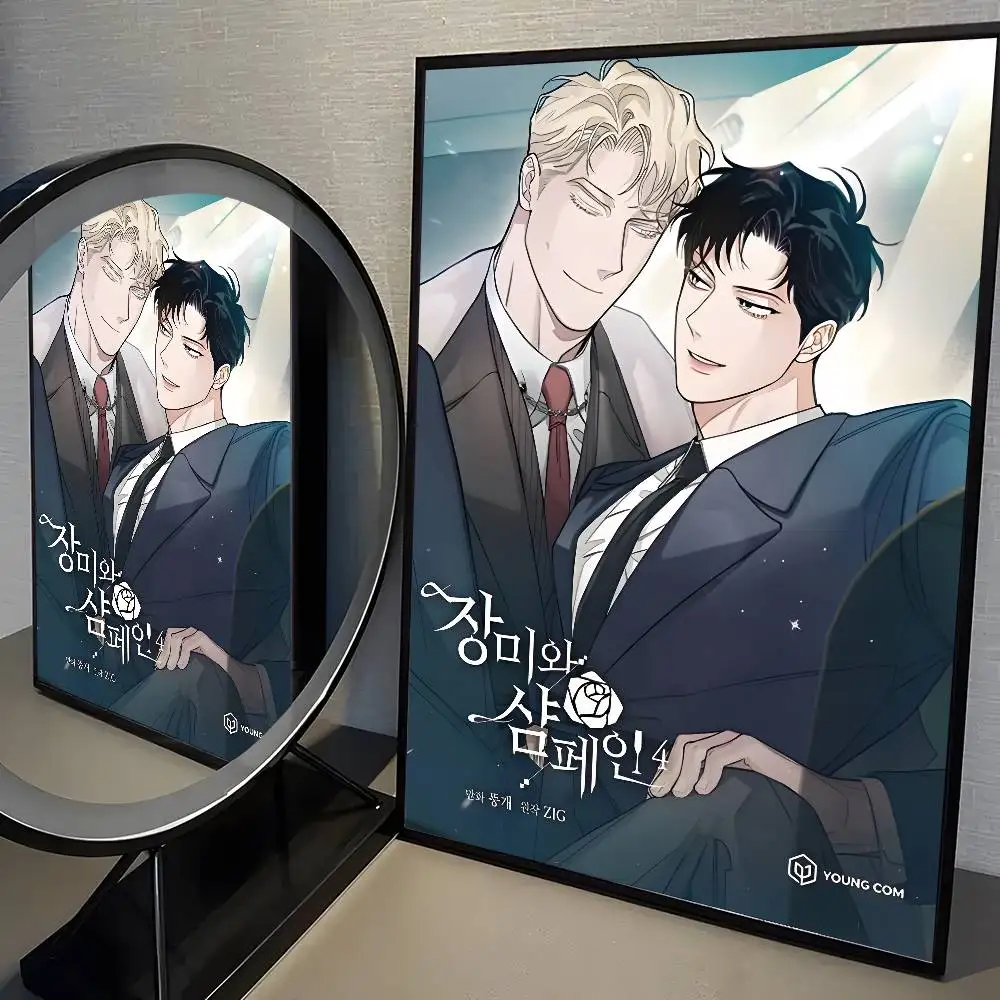 Róże i szampan - estetyczny plakat anime Szary