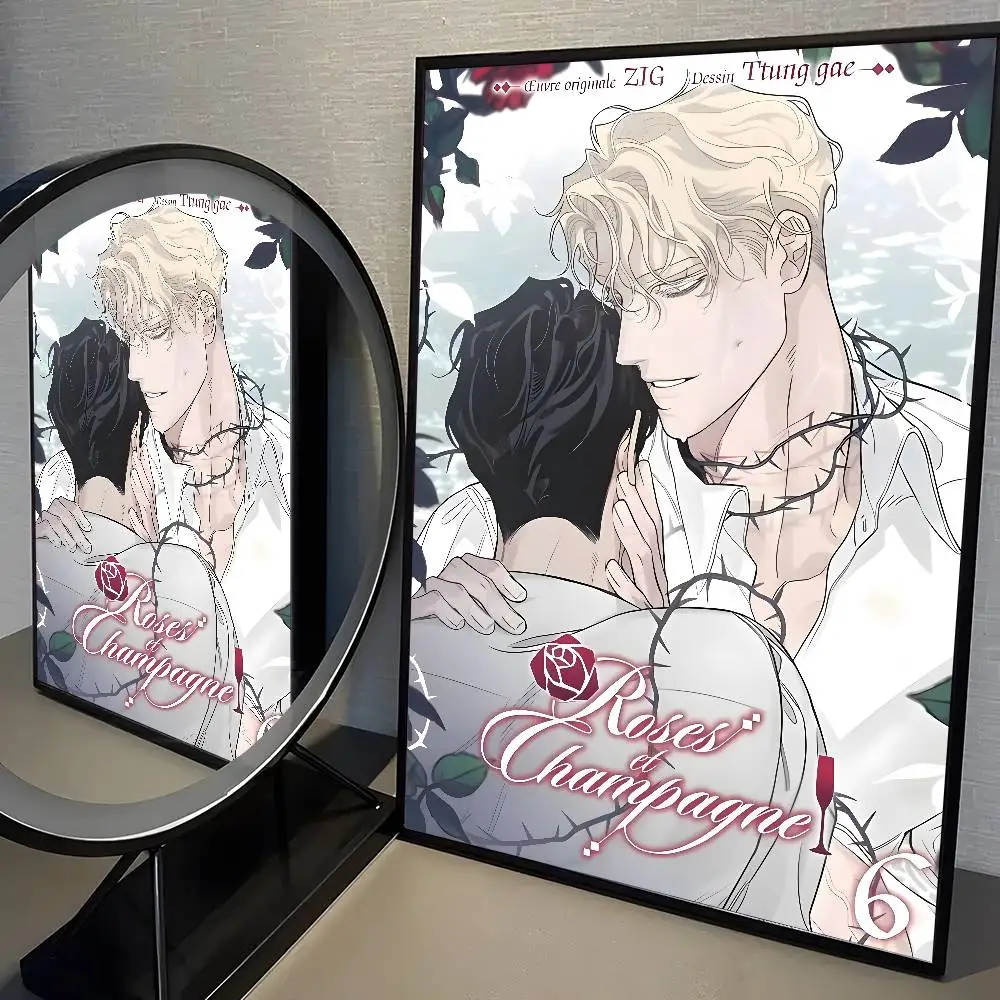 Róże i szampan - estetyczny plakat anime Złoto