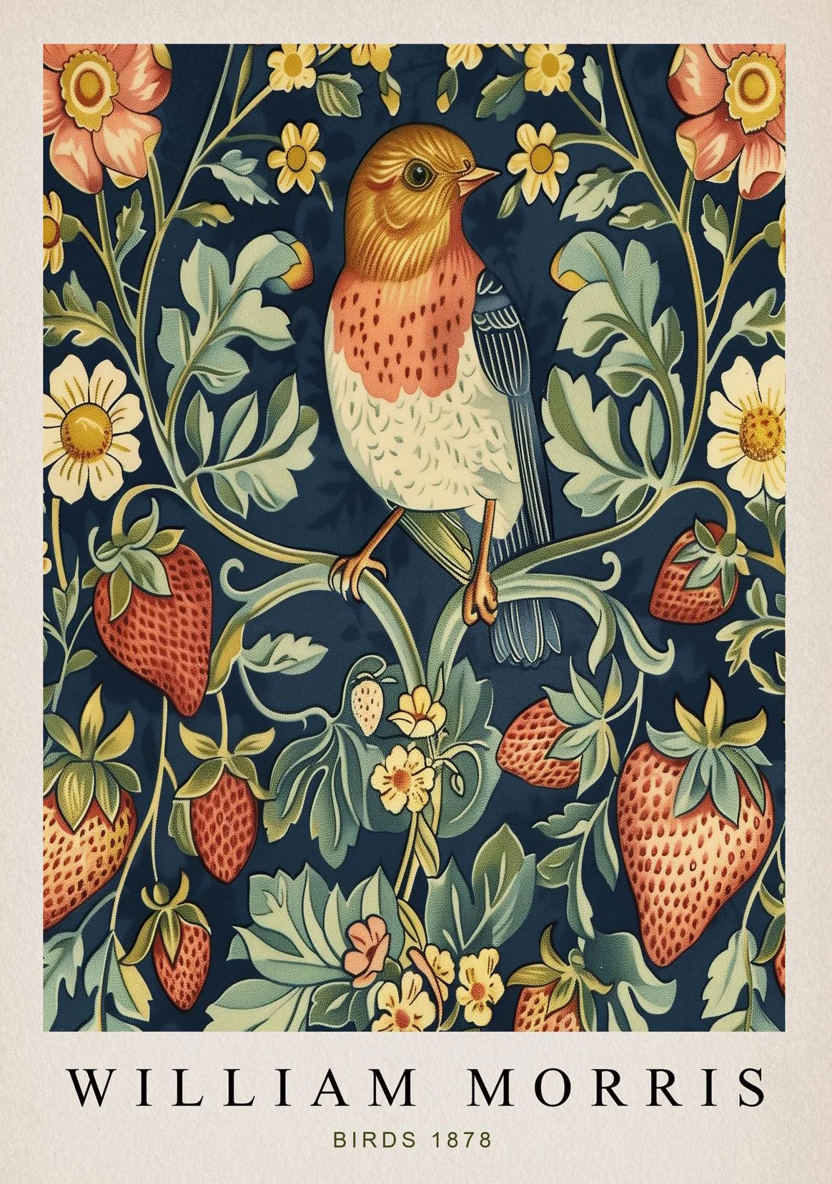 Różowa roślina - grafika w stylu Williama Morrisa Beżowy