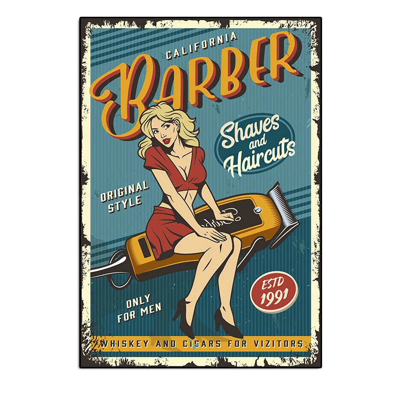 Salon fryzjerski w stylu vintage - plakat na ścianę Biały
