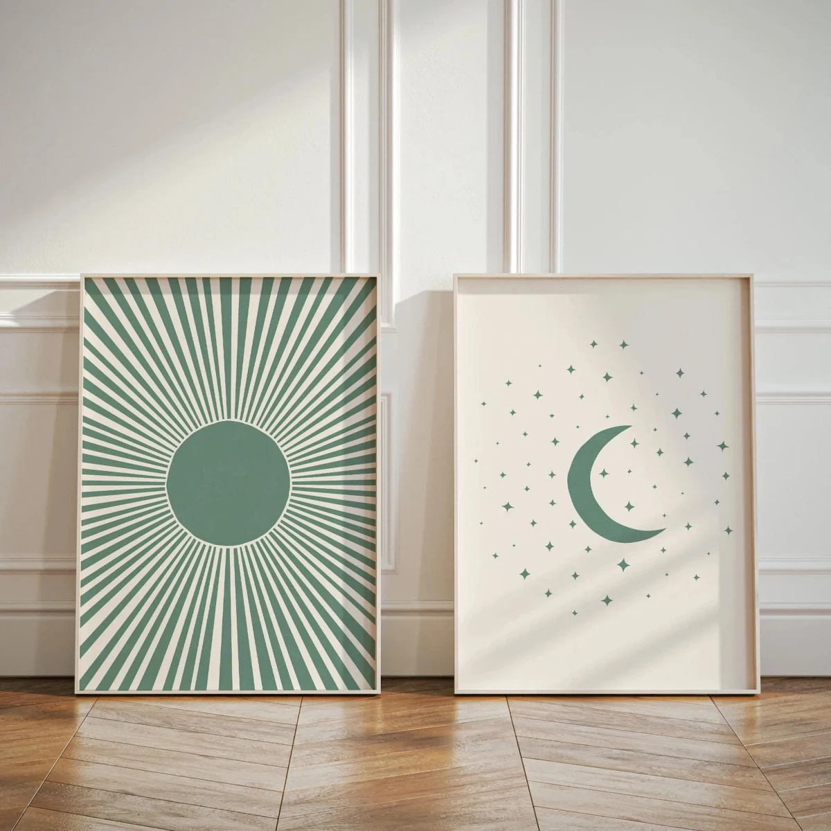 Słońce, księżyc i gwiazdy - plakaty boho, zestaw 2 szt. Granatowy