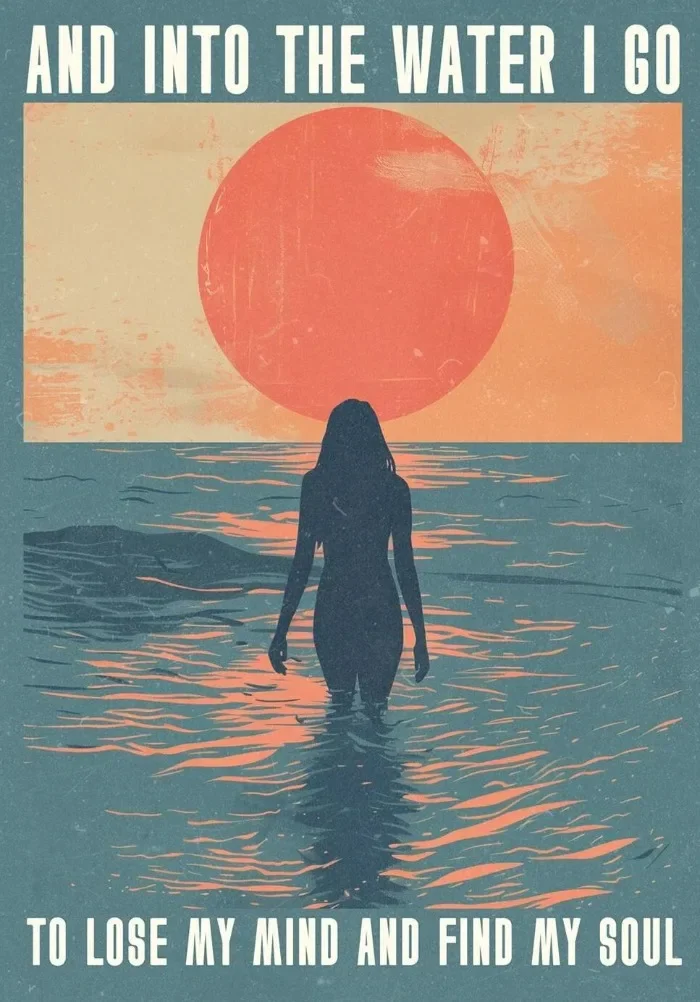 Słońce, ocean i palmy - kolorowy plakat abstrakcyjny Zielony